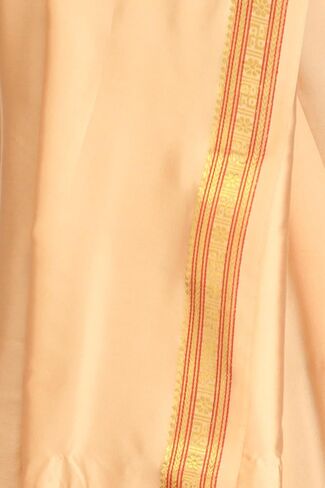Dhoti and Angavastram Set with Golden Woven Paisley on Border in Saudi Arabia
