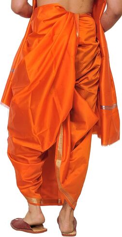 Dhoti and Angavastram Set with Golden Woven Paisley on Border in Saudi Arabia