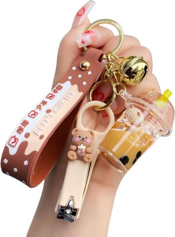 لطيف المفاتيح الدب البني السائل العائمة سلاسل المفاتيح Kawaii المفاتيح الاكسسوارات حقيبة الظهر حقيبة سحر سيارة حلقة رئيسية للنساء فتاة in Kuwait