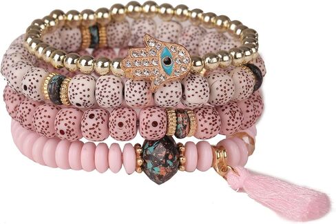 Caiyao البوهيمي عين الشر مطرز متعدد الطبقات سوار قابل للتكديس مجموعة متعددة الألوان بوهو أوجو سحر البذور همسة فاطمة اليد سحر شرابة مطرز سوار تمتد للنساء فتاة محظوظ حماية المجوهرات in Kuwait