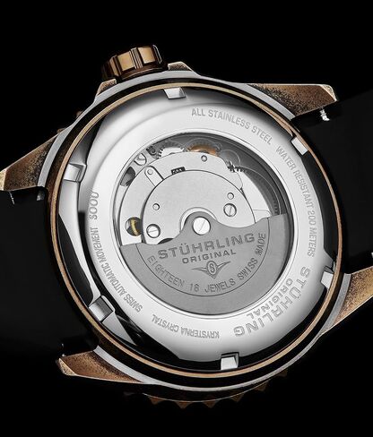 Stuhrling Original Mens Swiss Automatic Depthmaster Heritage Dive Watch with Rubber Strap in Saudi Arabia