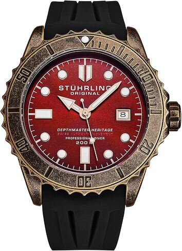 Stuhrling Original Mens Swiss Automatic Depthmaster Heritage Dive Watch with Rubber Strap in Saudi Arabia