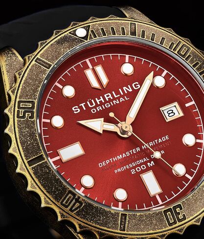 Stuhrling Original Mens Swiss Automatic Depthmaster Heritage Dive Watch with Rubber Strap in Saudi Arabia