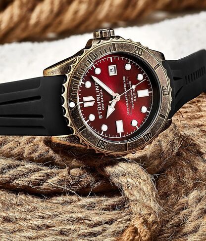 Stuhrling Original Mens Swiss Automatic Depthmaster Heritage Dive Watch with Rubber Strap in Saudi Arabia