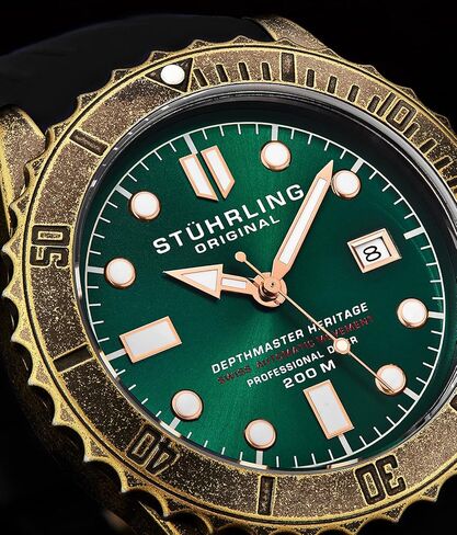 ساعة Stuhrling Original للرجال سويسرية أوتوماتيكية Depthmaster Heritage Dive مع حزام مطاطي in Kuwait