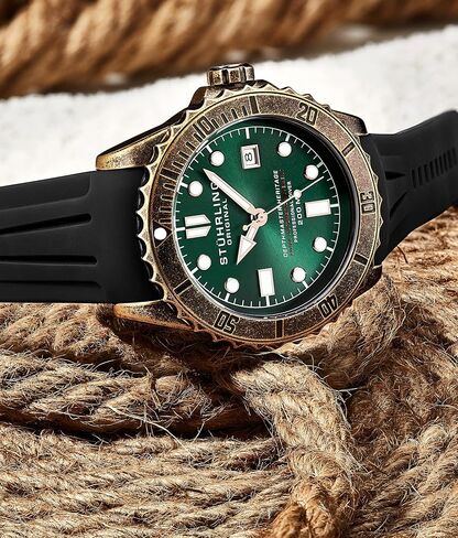 ساعة Stuhrling Original للرجال سويسرية أوتوماتيكية Depthmaster Heritage Dive مع حزام مطاطي in Kuwait