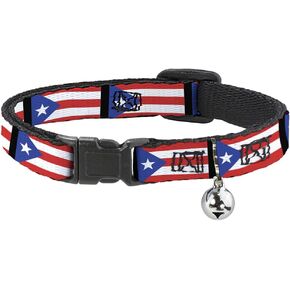Buckle-Down Cat Collar Breakaway Puerto Rico Flag Repeat Black 8 to 12 Inches 0.5 Inch Wide