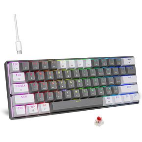 HUO JI Portable 60% Mechanical Gaming Keyboard, RGB LED Backlit Compact 61 Keys Mini Wired Office Keyboard with Red Switch for Windows Laptop PC Mac - Grey/White in Kuwait