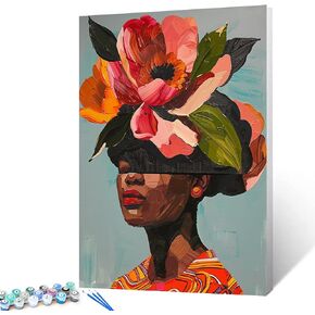 Yoga Women/Lady Paint by Number Kits for Kids and Adults Beginner Africa Black Women in Garden Acrylic Digital Pitures Tropical Lotus Flowers Paintwork Nordics Home Decor Boho Gift(16''W x 20''H)