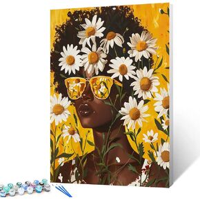 Yoga Women/Lady Paint by Number Kits for Kids and Adults Beginner Africa Black Women in Garden Acrylic Digital Pitures Tropical Lotus Flowers Paintwork Nordics Home Decor Boho Gift(16''W x 20''H)