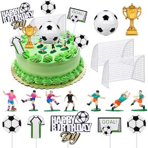 raynag 16 قطعة كرة القدم كعكة توبر الزينة، كرة القدم لاعب كرة القدم تمثال كرة القدم عيد ميلاد سعيد كعكة توبر مجموعة، كرة القدم موضوع الطرف لوازم لعشاق كرة القدم عيد ميلاد الحزب الرياضي in Kuwait