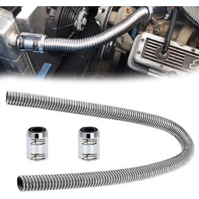36" Flexible Radiator Hose Kit, Stainless Steel Coolant Water Hose Kit Universal with 2 Chrome Caps for 1-1/4“, 1-1/2", 1-5/8“ OD Necks, Silver (4 Clamps)