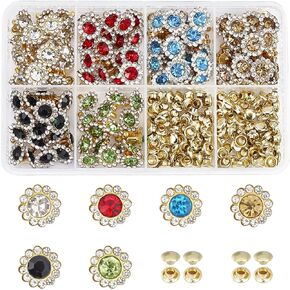 WADORN 120 Sets 11mm Rhinestone Rivets Studs, 6 Colors Sun Flower Crystal Rivets Mixed Colors Leather Rivets Studs Buttons Diamond Spikes Nailhead Studs for Leather Craft Shoes Belts Repair Decoration