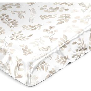Sweet Jojo Designs Taupe Floral Leaf Boy Girl Gender Neutral Baby Satin Fitted Crib Sheet Infant Newborn Nursery Toddler Bed Room Standard Mattress Ivory Boho Bohemian Watercolor Botanical Woodland
