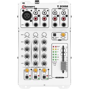 Taramps T 0302 Professional Audio Mixer 4-band Equalizer 3 IN Channel 2 OUT Channel - GAIN 4 EQ Control, System with Microphone, RCA Input, MAIN Level