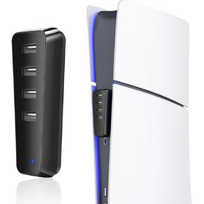 موزع USB لجهاز PS5 Slim الجديد، موسع منفذ USB Slim لإعادة تعريف PS5 Slim، 4 موسع شاحن محور توسيع USB عالي السرعة متوافق مع وحدة تحكم Playstation 5 Slim، ملحقات لجهاز PS5 Slim