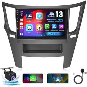 Android 13 Stereo Carplay for Subaru Legacy Outback 2010-2014 with Wireless Apple Car Play Android Auto Mirror Link, 9 Inch Touchscreen Android Head Unit with GPS RDS SWC