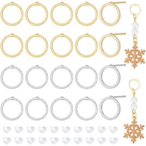 BENECREAT 20Pcs 2 Color 18K Real Gold Plated Brass Stud Earring 10mm Open Circle Minimalist Geometric Earring Posts with 30Pcs Plastic Ear Nuts for Women Gifts, Festival Favors