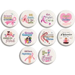 Creanoso Breast Cancer Warrior Pin Buttons (1-Set X 10 Buttons) - Fun Classroom Reward Incentives for Students and Children - Stocking Stuffers Party Favors & Giveaways for Boys, Girls, Kids, Teens