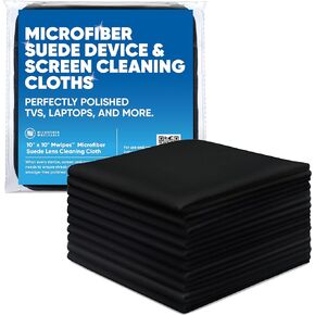 Premium Screen Cleaning Cloth by Microfiber Wholesale | Black | 10"x10" | 10pk | Soft Microfiber Suede | Mid-Size Reusable | No Lint Scratch-Free Durable | TVs Laptops Monitors