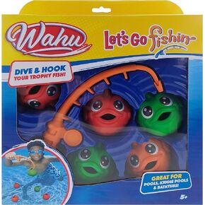 Wahu Let's Go Fishin' 6-Piece Kids Pool and Bath Toy Set for Ages 5+, Kids Fishing Water Toys Set with 1 Fishing Pole and 5 Colorful Fish