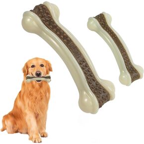 Dog Bones Chew Toys for Aggressive Chewers, Long Lasting and Indestructible Puppy Teething Toy, Beef Flavor Durable Nylon Toys for Small Medium Large Breeds (S+L 2 Pcs)