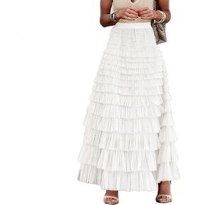 Women's Tulle Skirts Trendy Elastic Waist Layered Mesh Long Skirt A-Line Ruffles Fairy Skirts