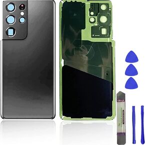 Galaxy S21 Ultra Back Glass Replacement Rear Glass for Samsung Galaxy S21 Ultra 5G G998 6.8" All Carriers Back Cover Glass Housing Door with Camera Lens Glass Parts and Pre-Installed Tape+Tools(Black)