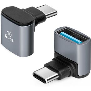 90 Degree USB C to USB 3.1 OTG Adapter (2 Pack), Right Angled USBC Type C Male to USB Female Adapter, 10G Data Transfer for Smartphone,Tablet, Laptop