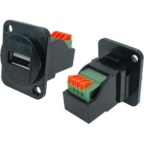 2PCS USB2.0 Panel Mount Crimp Connector, D-Type USB 2.0 Female Socket, USB Pass Through Adapter Straight USB Extender