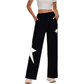 Womens Star Sweatpants Drawstring Waist Causal Sporty Straight Leg Baggy Sweatpants with Pockets
