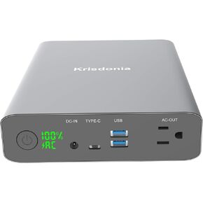 Krisdonia AC Outlet Portable Charger 60000mAh 110V/130W Laptop Power Bank with AC Outlet, 2 USB QC 3.0 and Type-C for Laptop, CPAP, Drone, Projector, Smartphone and Others