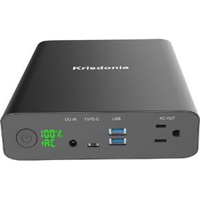 شاحن محمول Krisdonia AC Outlet 60000mAh 110V/130W لبنك الطاقة المحمول مع مخرج تيار متردد، 2 USB QC 3.0 ونوع C لأجهزة الكمبيوتر المحمول، CPAP، الطائرة بدون طيار، جهاز العرض، الهاتف الذكي وغيرها