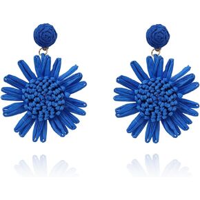 Boho Raffia Rattan Straw Woven Flower Handmade Sunflower Drop Dangle Earrings for Women Girls Beach Jewelry