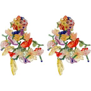 Long Dangle Acrylic Flowers Earrings for Women Girls 925 Sterling Silver Post Colorful Resin Tassel Flower Petal Leaf Cluster Exaggerated Statement Drop Stud Retro Party Prom Y2K Gargen Jewelry Gifts