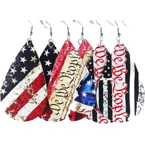 3 Pairs Colorful Independence Day Leather Dangle Earrings Set Dainty Star Sunflower Love Eagle USA Print Earrings for Women Girls Jewelry