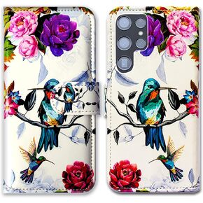 Bcov Galaxy S22 Ultra Case, Plum Blossom Flower Leather Flip Phone Case Wallet Cover with Card Slot Holder Kickstand for Samsung Galaxy S22 Ultra 5G