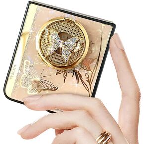 for Samsung Galaxy Z Flip 4 Case Glitter Cute Laser Heart Design with Bead Strap,Crystal Clear Bling Holorgraphic Pearl Strap Cover for Samsung Galaxy Z Flip 4 for Women Girls