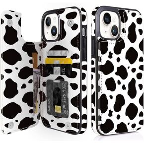 for iPhone 15 Pro Max 6.7 inch Case Flip Folio Leather Wallet Fashionable Cow Designs Card Slots,Kickstand Protective Phone Case for Women and Girls