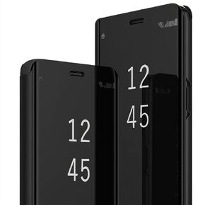 Galaxy A25 Case Compatible with Samsung Galaxy A25 5G Cell Phone Case with Kickstand, PU Leather, Clear View Mirror Flip Cover Shockproof Protective Cover for Samsung A25 5G 6.5-inch (Gold)