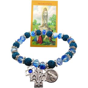 Westmon Works Our Lady of Fatima Bracelet Set Catholic Ladies Fashion Accessory with Glass and Resin Beads Metal Charms and Holy Prayer Card