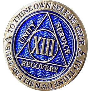 13 Year AA Medallion Dusty Blue Color Gold Plated Chip XIII