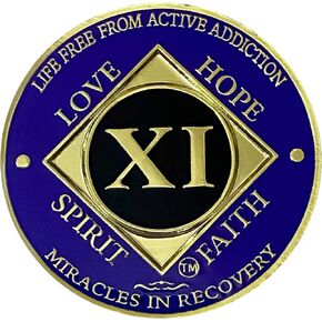 NA 11 Year Gold Color Plated-Medallion, Recovery Token, NA Token, Narcotics Anonymous Coin (Purple, Gold)