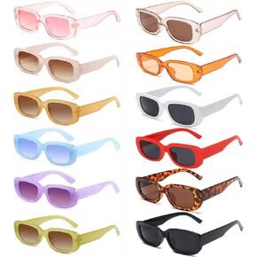 YQVIE 12 Pack Rectangle Sunglasses Bulk for Women Men Colorful Glasses for Bachelorette Party (12Color2)
