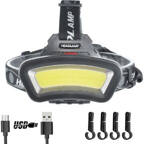 Headlamp LED Headlight Rechargeable 22000 High Lumen USB Head Light, Head Lamp COB Floodlight with Red Light for Adults - Night Fishing, Construction, Maintenance - 90° Adjustable