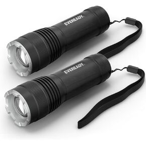 EVEREADY LED Tactical Flashlight, IPX4 Water Resistant EDC Flashlight, Super Bright High Lumens, Zoomable, 3 Light Modes, Heavy Duty Metal Body, Lanyard Included, Black