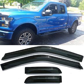 94738 Side Window Wind Deflector,4pcs Out-Channel Tape On Dark Smoke Nice Rain Guards Set, Window Visor fit for Ford F-150 2004-2014 Super/Extended Cab Only (Not Fit 2004 Heritage)