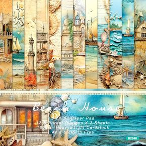 24 Sheet Scrapbooking Paper 6"x 6", Scrapbook Paper With 12 Different Sea Designs Scrapbooking Supplies Single-Side Printing for Cardmaking Junk Journal Decorative Cardstock Background
