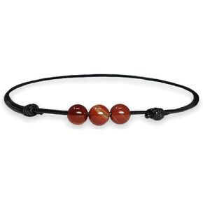 Luck Strings Carnelian Gemstone Beads Pendant Necklace with Adjustable Wax Nylon Cord - Unisex Beaded choker Men Women