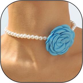 Large Rose Flower Pearl Choker Necklaces, Vintage French Camellia Charm Short Clavicle Necklaces, Fashion Statement Jewelry Gifts for Women Teen Girls